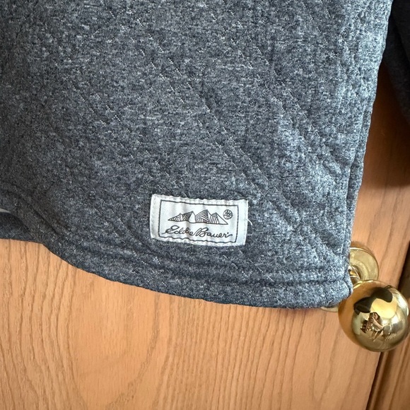 EDDIE BAUER Grey Quilted 1/4 Zip Adjustable Waist Long Sleeve Pullover Sweater - Picture 4 of 5